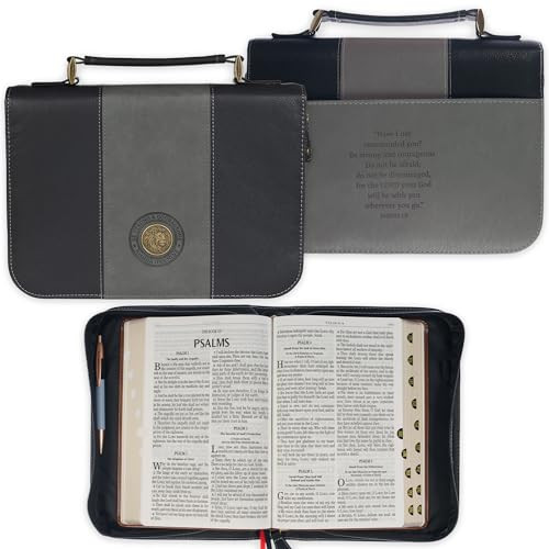 Christian Art Gifts Classic Premium Vegan Leather Inspirational Bible Cover for Men Women Strong Courageous Encouraging