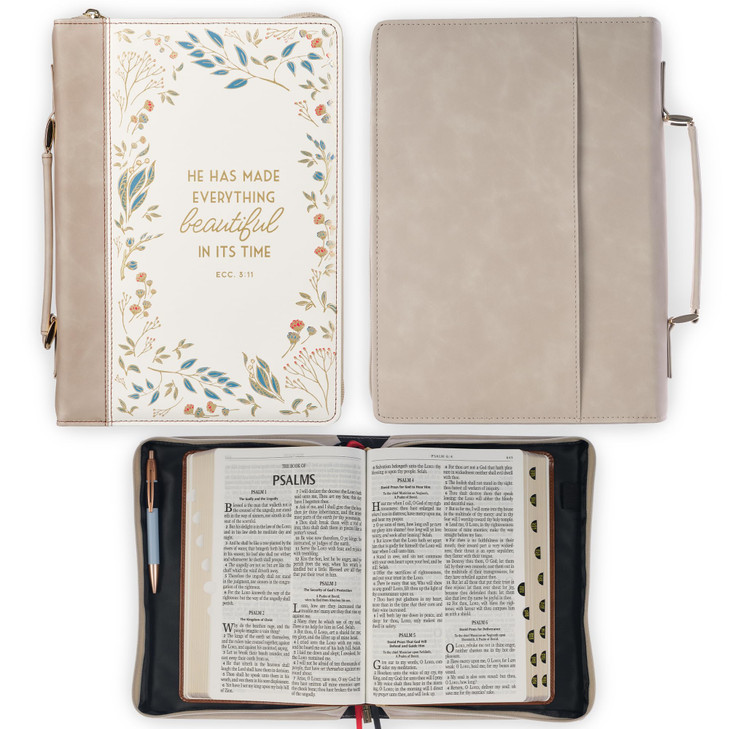 Christian Art Gifts Fashion Premium Vegan Leather Inspirational Bible Cover for Women Everything Beautiful Encouraging G