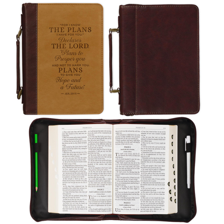 Christian Art Gifts Classic Vegan Leather Bible Cover for Men Women Hope Future Encouraging Scripture Verse Debossed Des