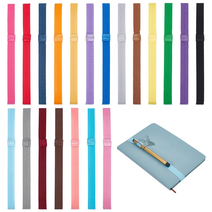 PH PandaHall 20pcs Notebook Elastic Strap Elastic Bookmarks Strap 15mm Wide Planner Bookmarks Straps 20 Colors Elastics