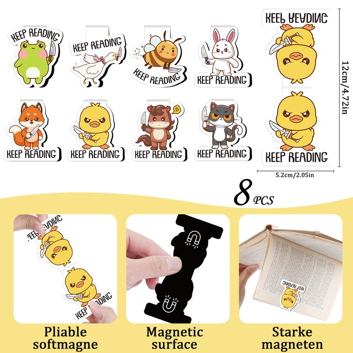 Berirexrion Funny Magnetic Bookmarks Gifts 8 Pcs Cute Animal Magnets Book Marks for Reading Kids Fun Unique Page Marker