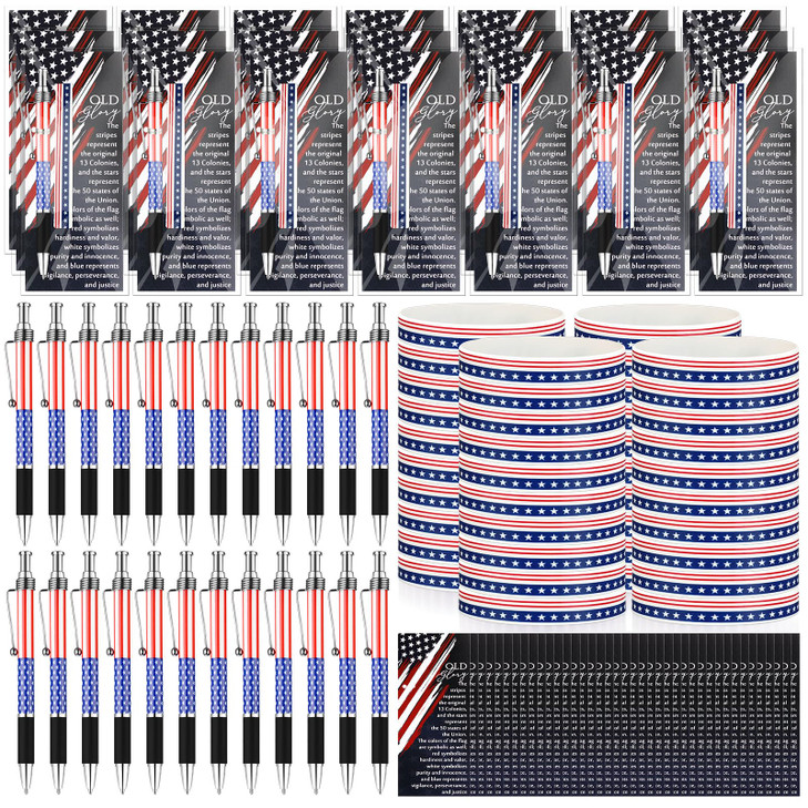 Sayglossy 180 Pcs Veterans Day Gifts American Flag Ballpoint Pens Red White Blue Patriotic Stars Stripes Stationery Gift