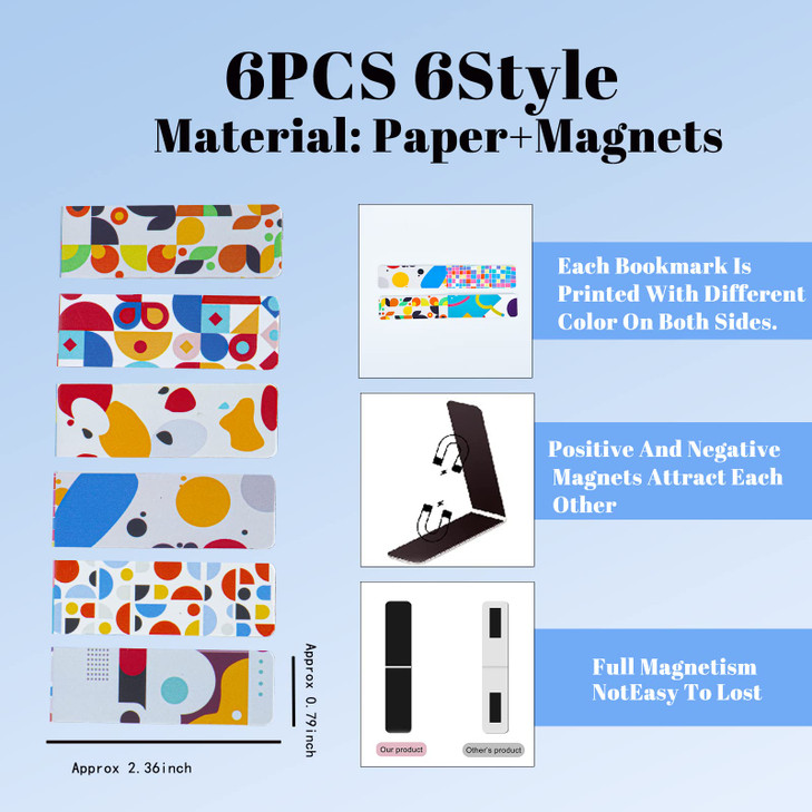 6Pcs Magnetic Bookmark Geometry Magnet Page Marker Magnetic Page Clip Creative Colored Bookmark Assorted Bookmark Set fo