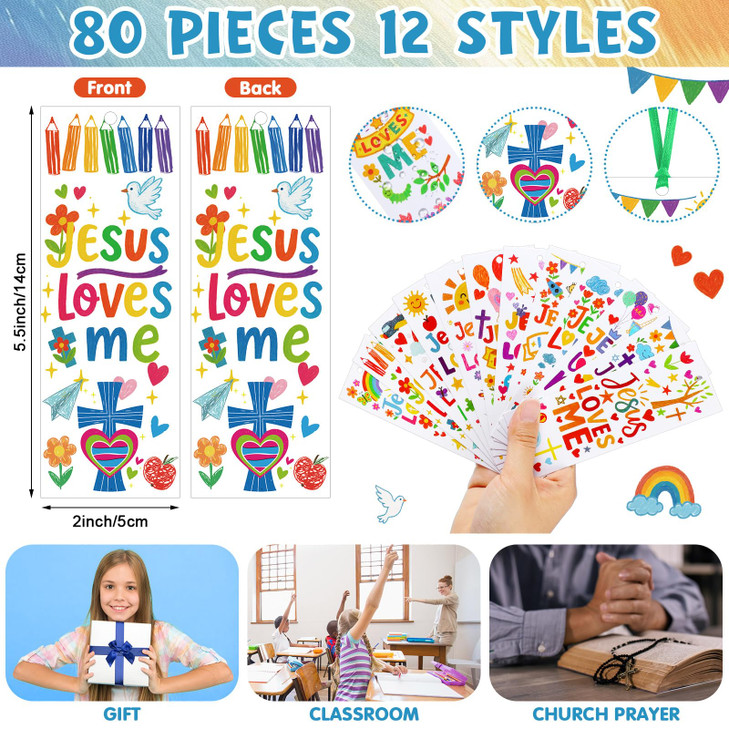 Yaomiao 120 Pcs Jesus Loves Me Bookmarks with Ribbon Jesus Party Favors Paper Religious Cross Bookmarks Inspirational Ch