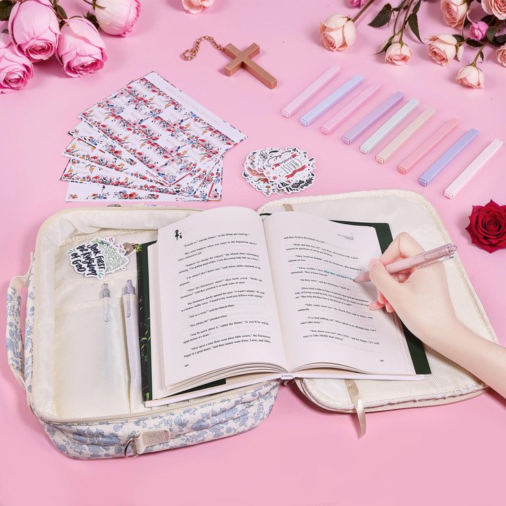 WOBAGMEN Bible Cover Case for WomenLarge Quilted Bible Bag with Study SuppliesStylish Church Bag Bible Journaling KitMot