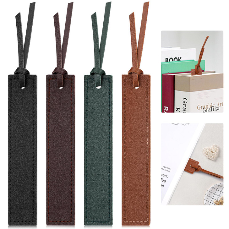kdafio 4 Pcs Leather Bookmark Classic Stitched Bookmark with Leather Rope Bookmarks for Men Handmade Stitched Book Marks