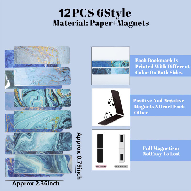 12 Pcs Bookmarks Magnetic Bookmarks Magnet Page Markers Magnetic Page Clips for Women Men Book Lovers Readers Students T