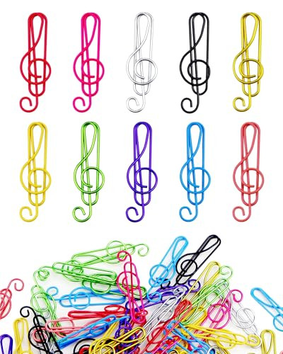 YETOOME 100 Pcs Music Paper Clips Metal Musical Notes Shaped Bookmark Clips for Desk Bookmark Office School Notebook 10