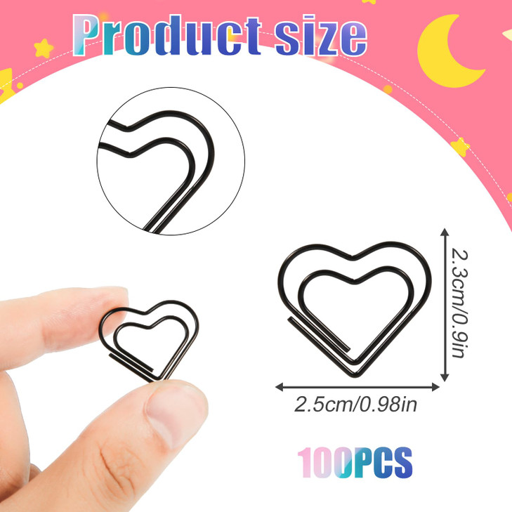 100pcs Mini Paper Clips Cute Love Heart Paper Clips Stainless Steel Metal Paper Clips Small Bookmarks for Sorting Organi