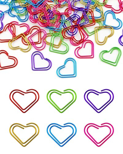 YETOOME 105 Pcs Heart Paper Clips Cute Love Shaped Paper Clips Metal Bookmarks for Students Teachers 6 Colors