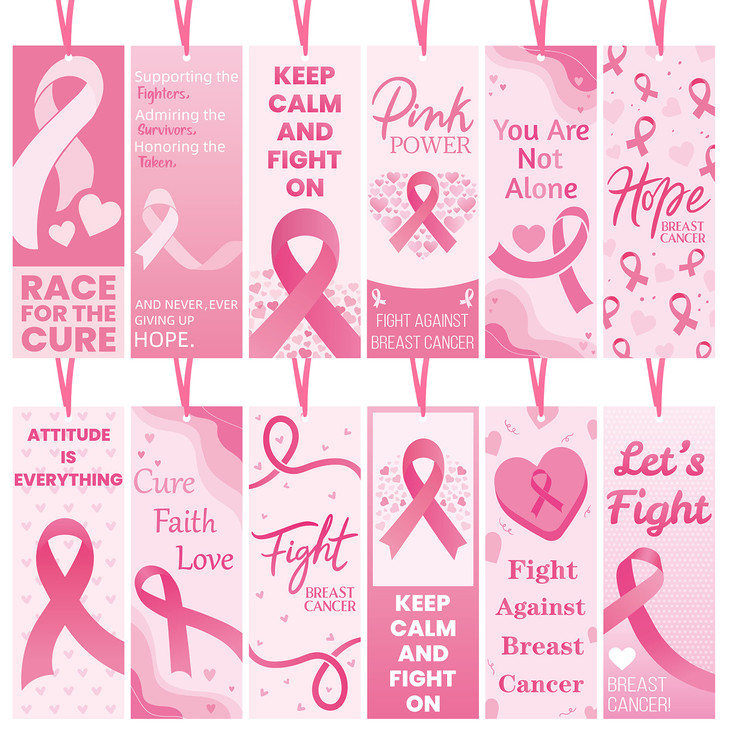 Haooryx Breast Cancer Awareness Bookmarks 123Pcs Pink Power Fight Breast Cancer Book Marks Keep Calm and Fight On Breast