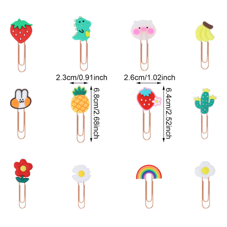 yueton 24PCS Cartoon Paper Clips Cute Animal Fruit Flower Small Paperclips Silicone Metal Bookmark Clips File Note Clips