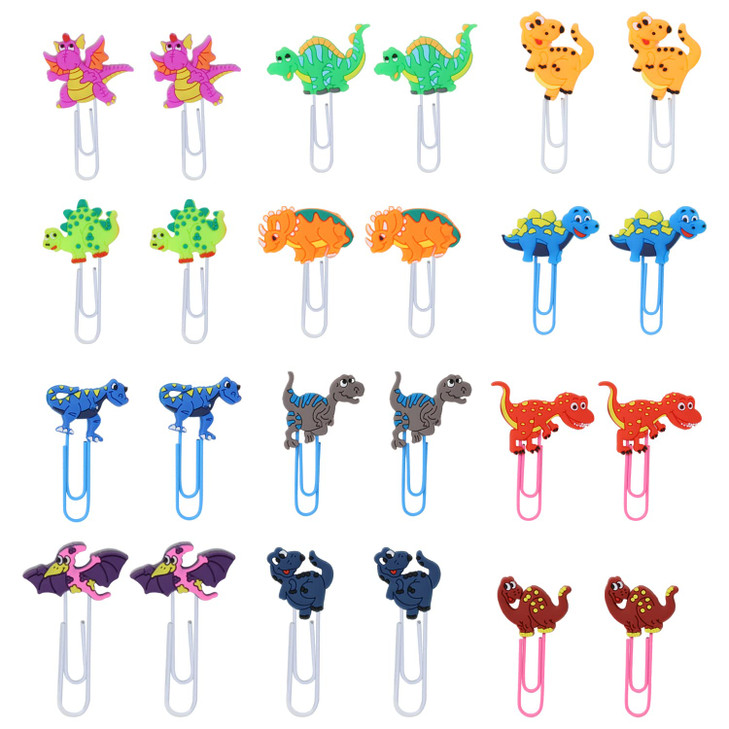 yueton 24PCS Dinosaur Shaped Paper Clips Cute Animal Small Paperclips Metal Bookmark Clips File Note Clips Book Markers