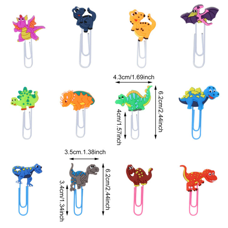 yueton 24PCS Dinosaur Shaped Paper Clips Cute Animal Small Paperclips Metal Bookmark Clips File Note Clips Book Markers