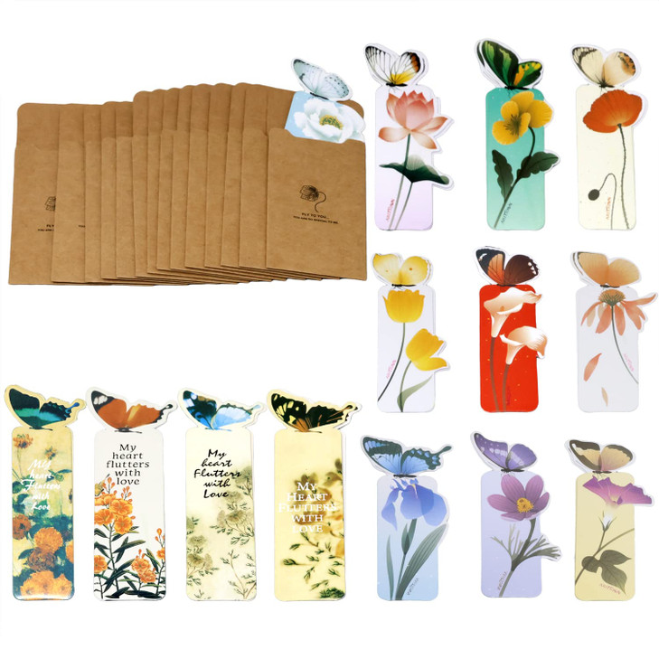 Honbay 28PCS Cute Butterfly Bookmark Paper Butterfly Book Page Markers for Students Reading Present Office Stationery or