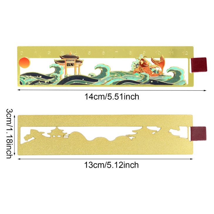 Honbay 2PCS Brass Bookmark Rulers Chinese Style Hollow Book Page Markers with Handle for School Office Library Supplies