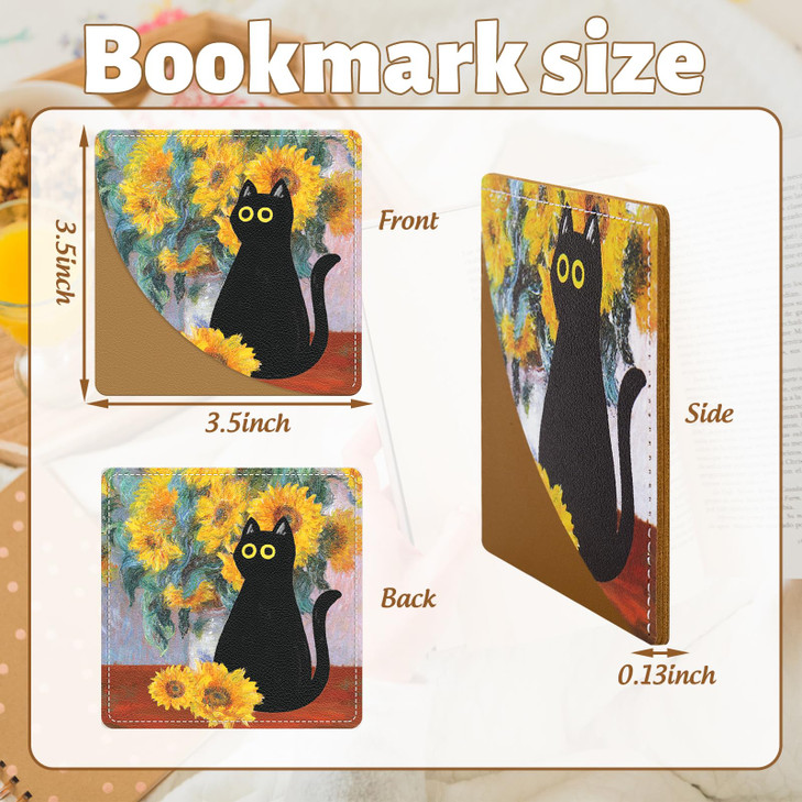 FYSUIMU 6Pcs Black Cat Painting Corner Bookmark Floral Animal Leather Page Marker Cute Flower Triangle Bookmark for Book