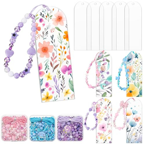 160 Pcs Acrylic Bookmark Blanks Clear Acrylic DIY Beadable with 3 Color Bead and 10 Pcs Bookmarks Craft DIY Making Kit J