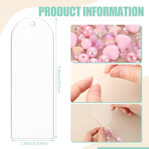 160 Pcs Acrylic Bookmark Blanks Clear Acrylic DIY Beadable with 3 Color Bead and 10 Pcs Bookmarks Craft DIY Making Kit J