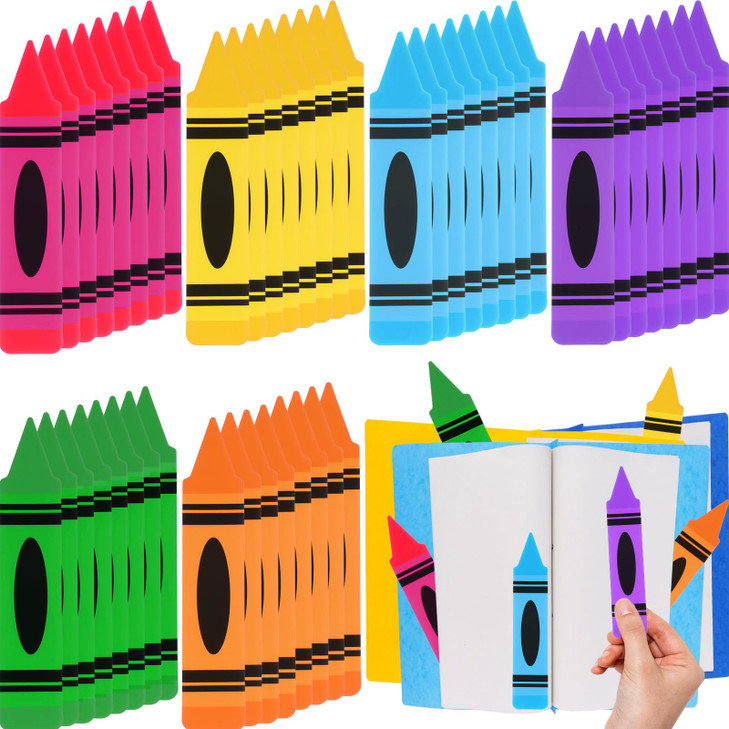 Eersida 48 Pcs Crayons Theme Bookmarks for Classroom Supplies Bookmarks for Kids Back to School Gift 6 Colors