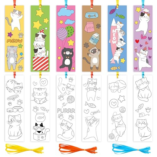 ANGOLIO Cat Coloring Bookmarks for Kids 123Pcs DIY Blank Bookmark Set for Art Crafts Classroom Rewards Party Favors Crea