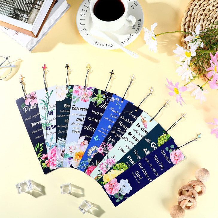 Tenare 20 Pieces Bible Verses Bookmark with Cross Pendants Christian Inspirational Scripture Book Marks Motivational Pos