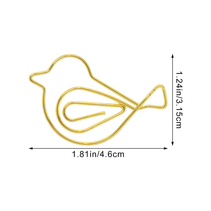 yueton 30PCS Cute Bird Shape Paper Clips Kawaii Cartoon Animal Bookmark Gold Paper Clip Office Supplies for Document Org