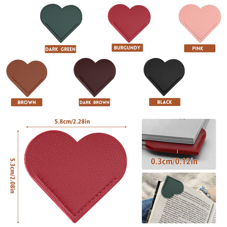 6 Pcs Leather Heart Bookmarks Bookmarks for Women Cute Heart Bookmark Corner Book Marks for Teachers Students School Off