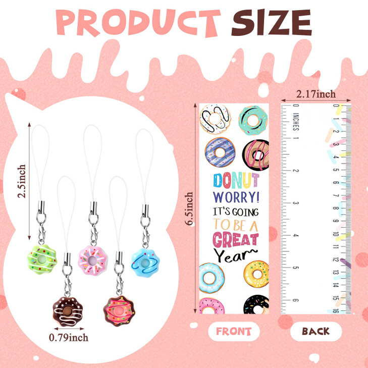 Skyygemm 50 Set Back to School Gifts Donut Keychains for Students with Donut Bookmarks Rulers Cute Dessert Style Charms