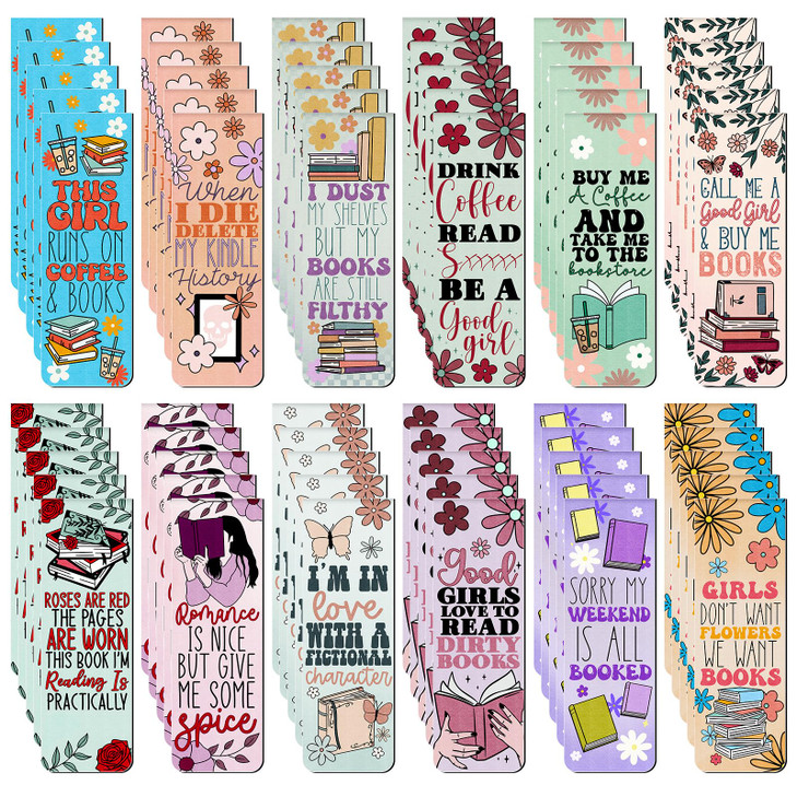 Fumete 60 Pieces Pink Spicy Words Double Sided Magnetic Bookmarks Cute Cartoon Pattern Bookmarks Magnet Page Spicy Words