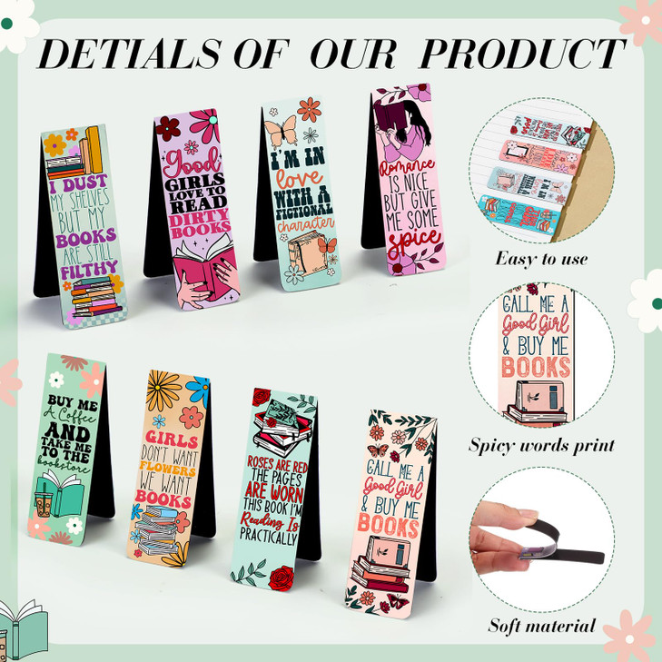 Fumete 60 Pieces Pink Spicy Words Double Sided Magnetic Bookmarks Cute Cartoon Pattern Bookmarks Magnet Page Spicy Words