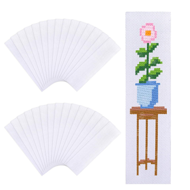 GLOBLELAND 30Pcs White Blank Cross Stitch Bookmarks 243x61mm96x24inch Cotton Lace Edge Cross Embroidery Bookmark Simple