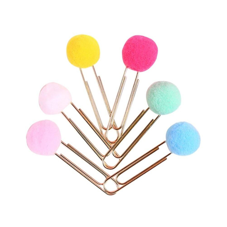 NUOBESTY 30pcs Plush Ball Paper Clips Colored Paper Clips Decorative Paper Clip Mini Bookmark Paper Clips for Paper Offi