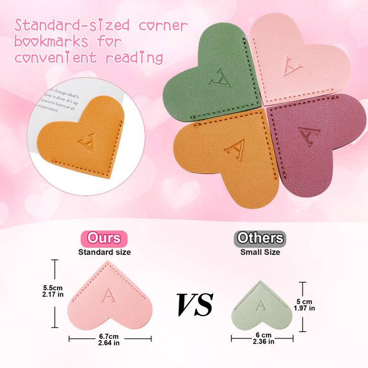 YILANCOL Personalized Initial Leather Heart BookmarkCute Corner Page MarkerReading Accessories for Teachers Students Kid