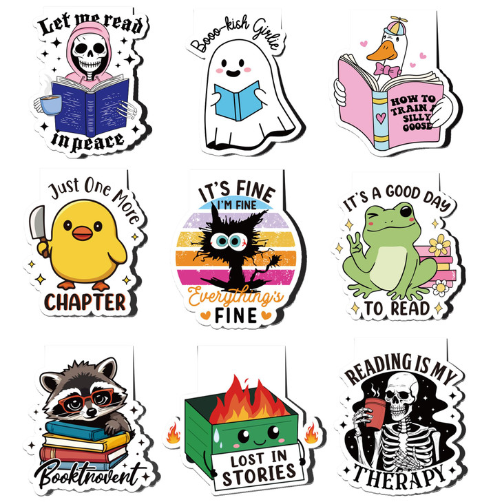 Funny Magnetic Bookmarks 9 Pcs Booklovers Bookmark Clips Fun Reading Book Mark for Reading Men Women Halloween Birthday