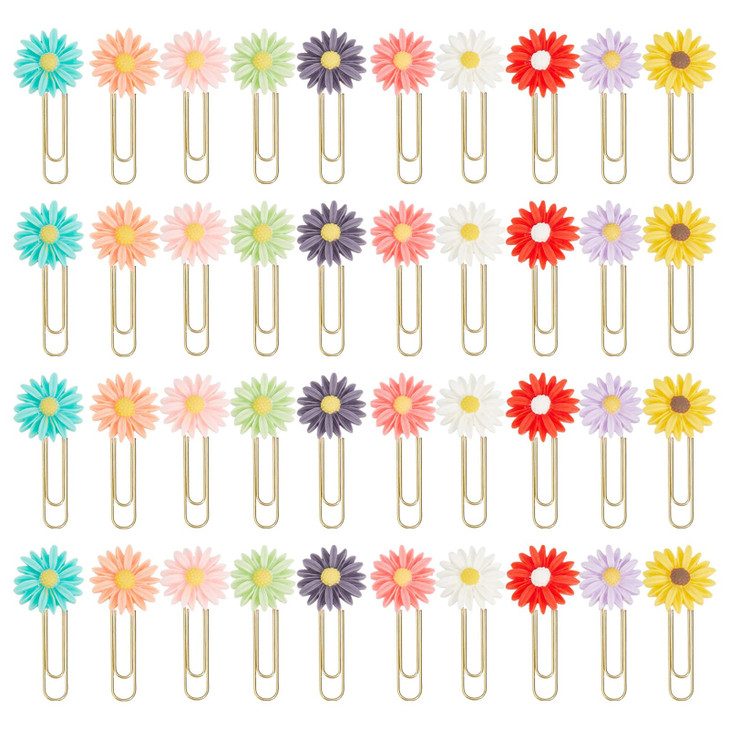 CHGCRAFT 40pcs Daisy Flower Paper Clips Bookmark Creative Elegant Resin Paperclips Note Clips Book Markers for Office Sc