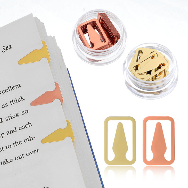 100Pcs Book Line Markers GoldRose Gold Metal Bookmarks Tin Mixed Metals Book Page Markers Book Marker Clips Book Annotat