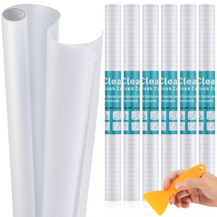 Tenceur 6 Rolls Matte Self Adhesive Book Cover Clear Adhesive Protective Liner Book Cover Protector Clear Adhesive Sheet