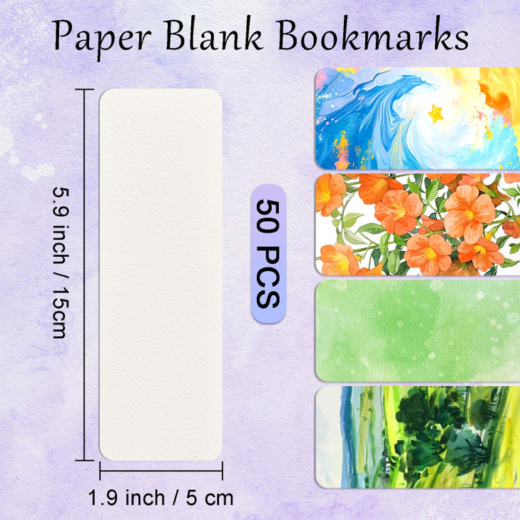 SBYURE 50 PCS Watercolor Blank Bookmarks 19 x 59 inch Watercolor Cards Bulk Craft Book Marks for DIY Art Projects School