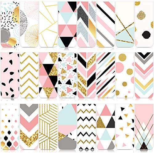 Zonon 24 Pieces Magnetic Bookmarks for Women Geometric Magnet Page Markers Page Clips Assorted Book Markers Set for Book