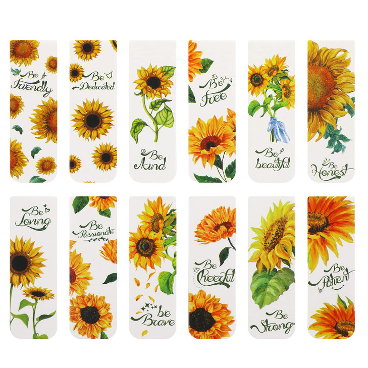 12 Pieces Sunflower Magnetic Bookmarks Inspirational Magnetic Bookmarks Magnet Page Markers Positive Book Marker for Stu