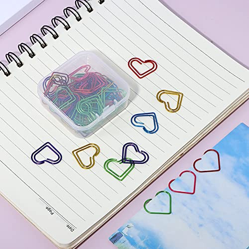 GSHLLO 50 Pcs Heart Shaped Paper Clips Small Office Paperclips Metal Paper Clamps Love Shaped Paperclips Journaling Book