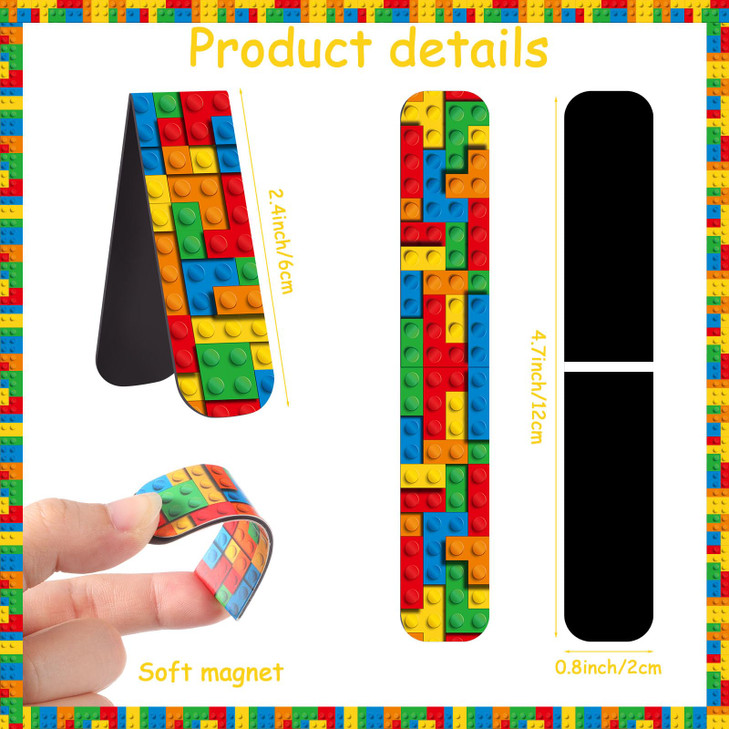 Shappy 48 Pcs Magnetic Bookmarks Building Blocks Theme Magnetic Bookmarks Gifts Building Blocks Theme Birthday Party Fav