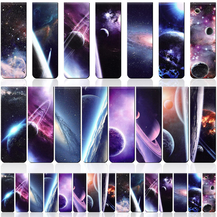 Outus 30 Pieces Space Magnetic Bookmarks for Kids Space Bookmarks for Men Magnetic Starry Night Sky Page Markers Bookmar