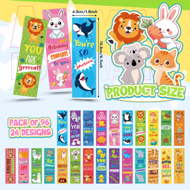 MotiMind 96 Pcs 24 Styles Bookmarks Bulk Teacher Bookmarks for Students Back to School Supplies Classroom Reward Inspira