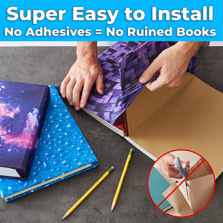 Jumbo Stretchable Book Cover Solid Color 7 Pack Plus Fun Fish Print Fits Hardcover Textbooks 9 x 11 and Larger Reusable