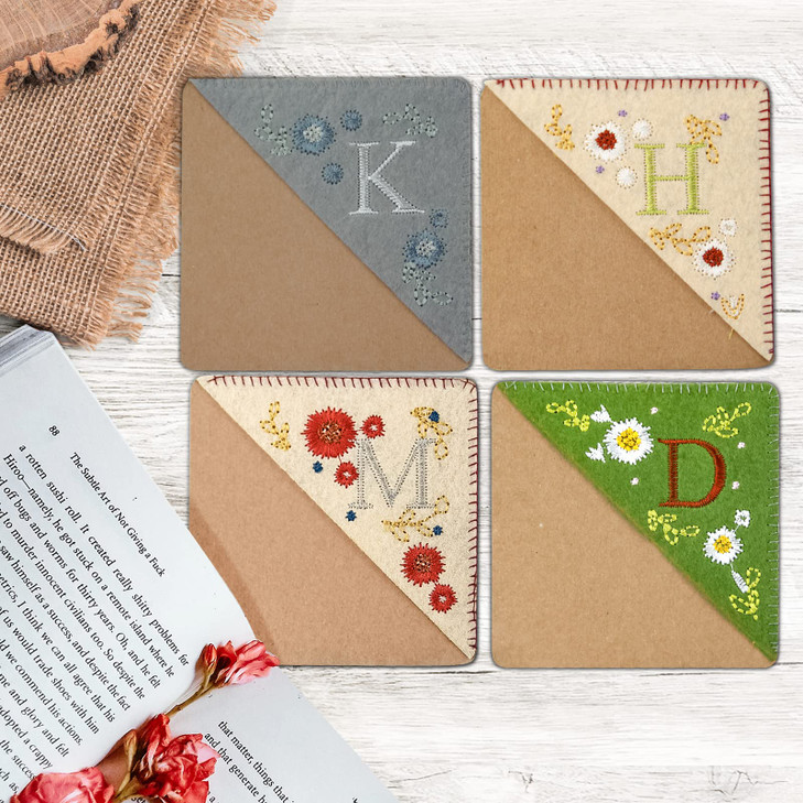 Zuihug Embroidered Corner Bookmark DIY Custom Bookmarks with 26 Letters Felt Triangle Design Embroidered and Handcrafted