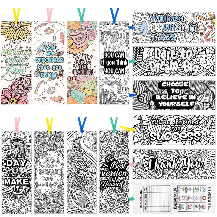 130 Pieces Inspirational Bookmarks for Kids DIY Coloring Bookmarks DoubleSided Motivational Page Markers Clips for Kids