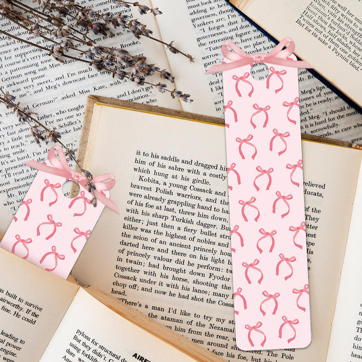 Whaline 24 Pcs Pink Bow Bookmark Preppy Coquette Bowknot Book Page Markers with Ribbon for Book Lovers Student Teacher H