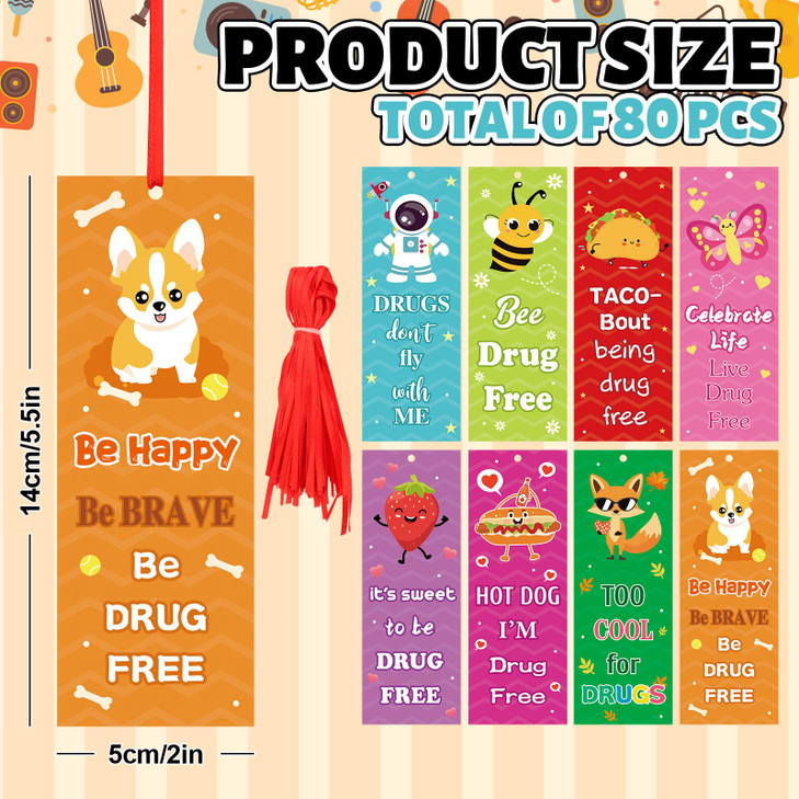 Whaline 80 Pcs Red Ribbon Week Bookmarks Drug Free Say No to Drugs Book Page Markers with Red Ribbons for Book Lovers Ch